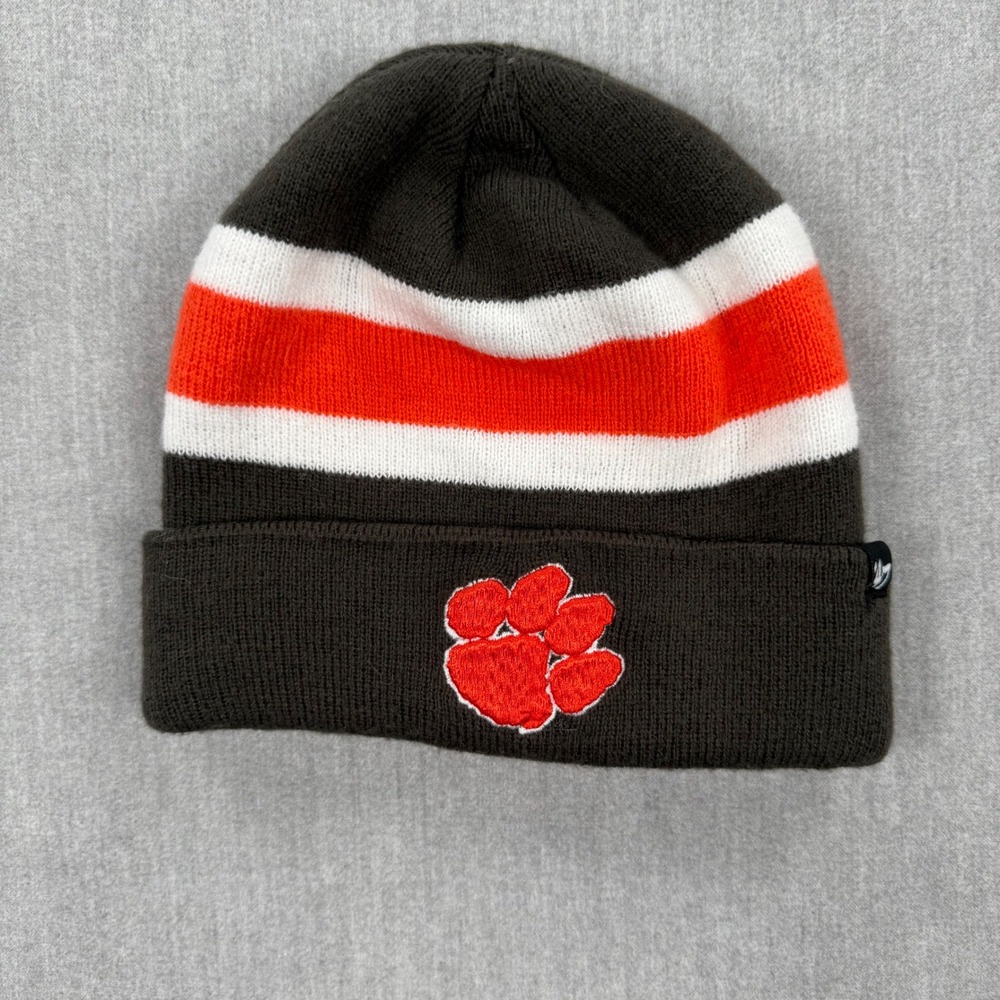 47 Brand Clemson Tigers Beanie Hat Brown Orange White Striped Knit Cuffed OSFA
